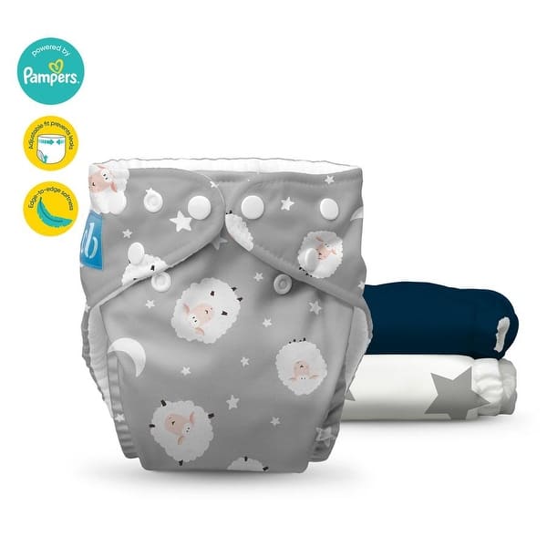 slide 2 of 8, 3 Pack - Reusable Cloth Diapers One Size - One Size Sweet Dreams on Grey/Dark Blue/Twinkle Little Star