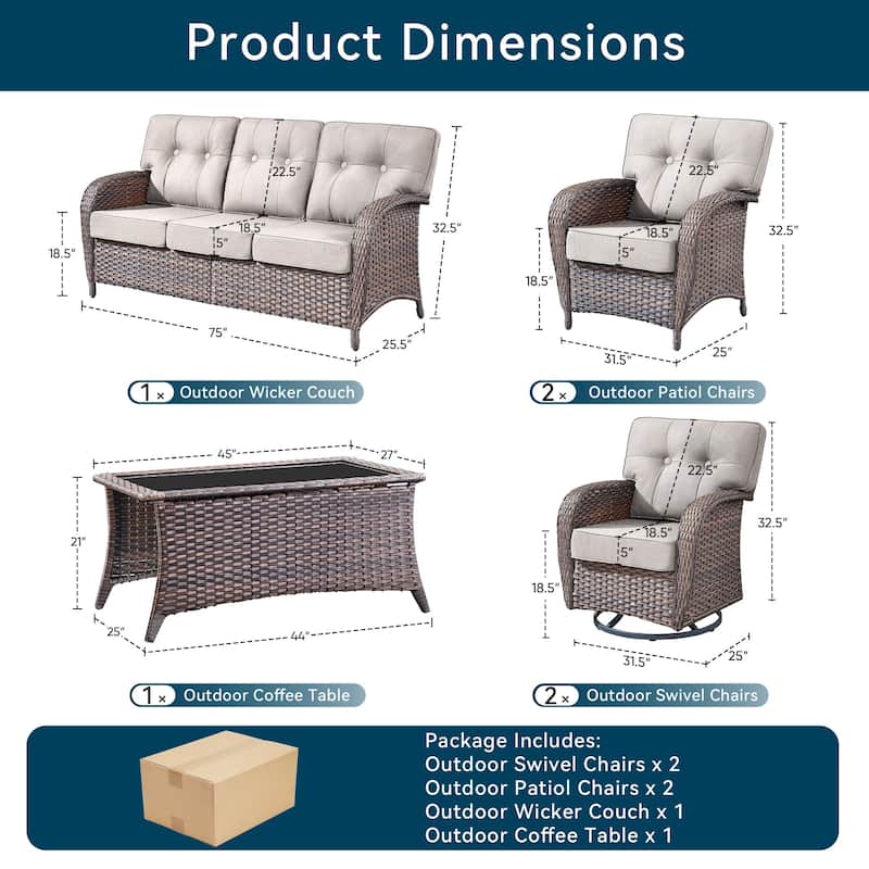 6 Pieces Pocassy Sofa Chairs Table with Swivel Chairs