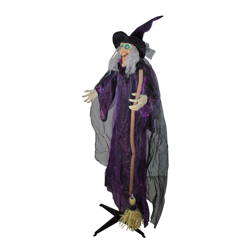 66" Animated Standing Witch and Broomstick Halloween Figure Decoration