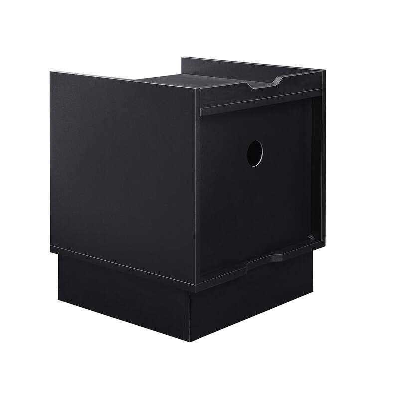 Mid-Century Modern 2-Drawer Nightstand with Charging Station & LED Lights - Bedside/End Table (Black)