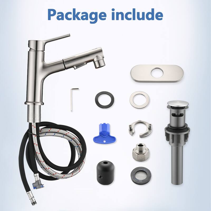 Topcraft Single Handle Pull-Out Bathroom Faucet with Pop-Up Drainer