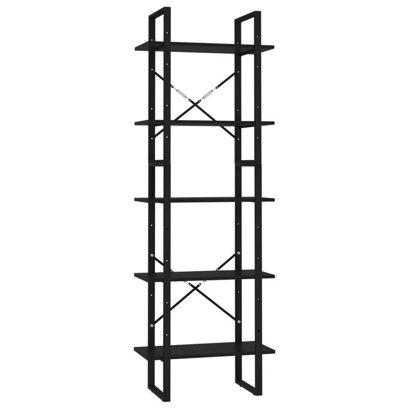 vidaXL 5-Tier Book Cabinet Black 23.6"x11.8"x68.9" Engineered Wood - 23.6"x11.8"x69.9"