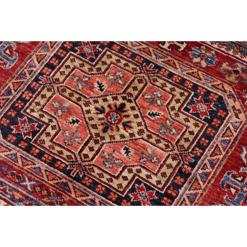 Southwestern Super Kazak Amara Red/Beige Hand Knotted Wool Rug - 4'10'' x 6'6''