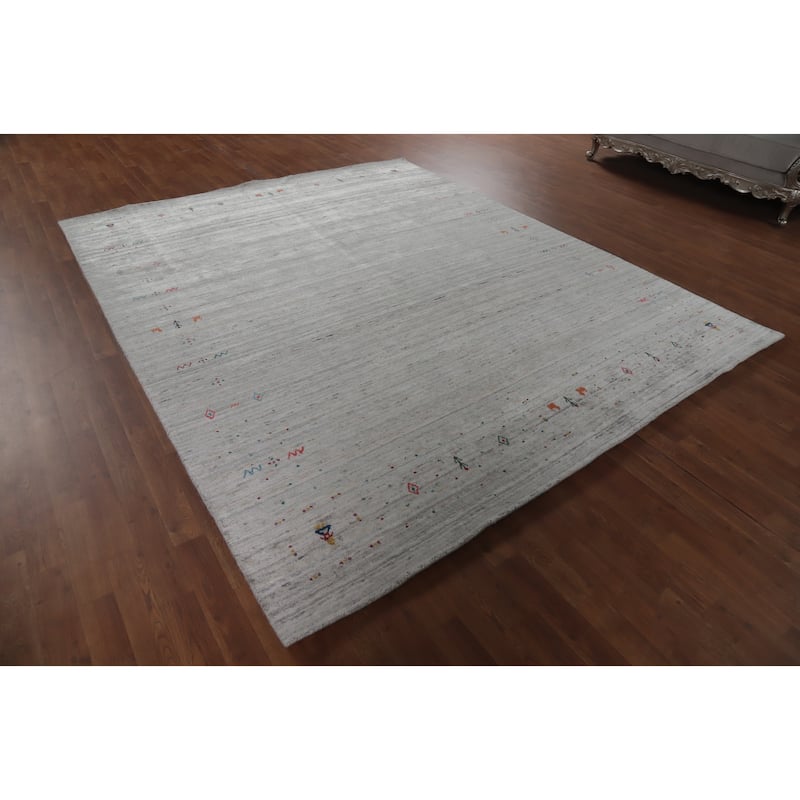 Hand Knotted Oriental 100% Wool Carpet Tribal Animal Pictorial Greys & Charcoal Gabbeh Area Rug - 9' 10'' X 8' 0''