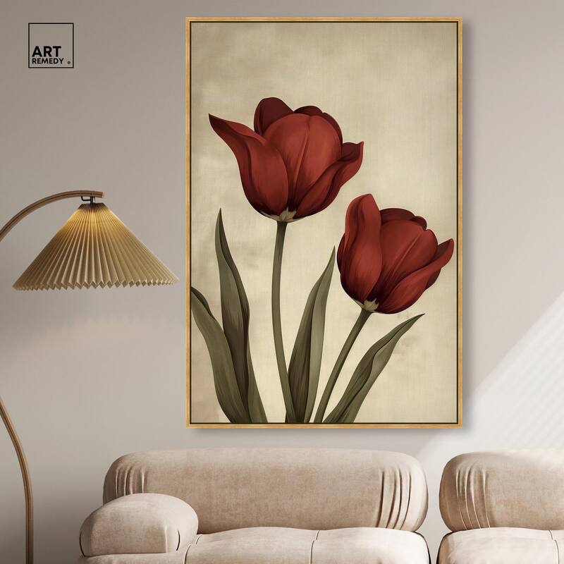 Deep Red Tulips Canvas by Art Remedy