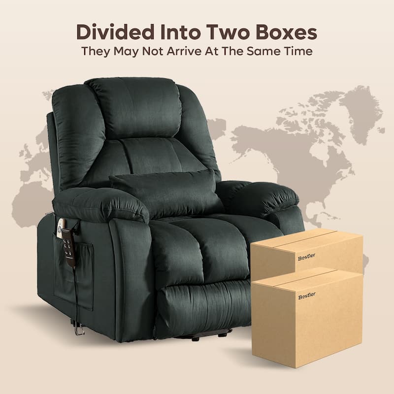 Bestier 40.1" W Microsuede Oversize Dual Motor Power Lift Recliner Chair With Massage and Heating