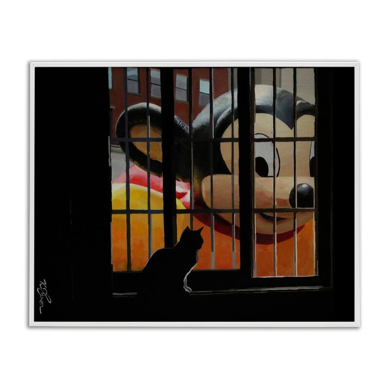 Stupell Mouse Character Peering at Cat Framed Giclee Art Design By Keith Thomson - 30 x 24 - White
