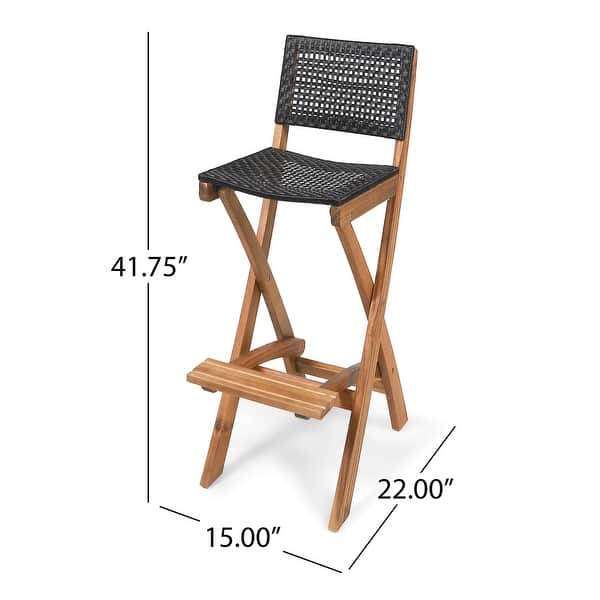 dimension image slide 1 of 5, Polaris Outdoor 26" Square 3 Piece Wood and Wicker Bar Height Set by Christopher Knight Home