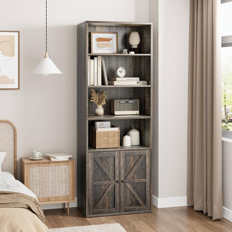 Bookcase with Doors Farmhouse Bookshelf