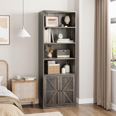 Bookcase with Doors Industrial Bookshelf