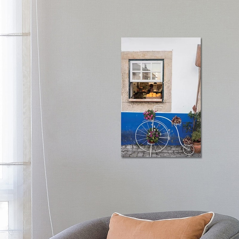 iCanvas "Portugal, Obidos. Cute bicycle planter in front of a bakery in the walled city of Obidos." by Julie Eggers Canvas Print - 26x18x1.5