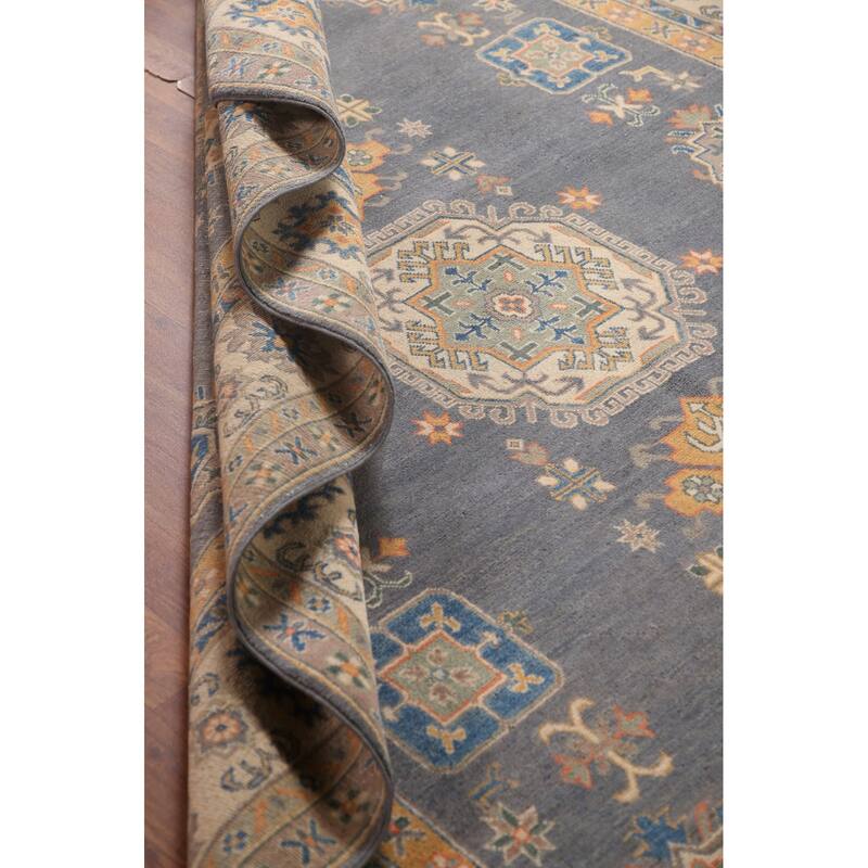 Gray Kazak Living Room Area Rug Hand-Knotted Traditional Wool Carpet - 6'7" x 9'9"