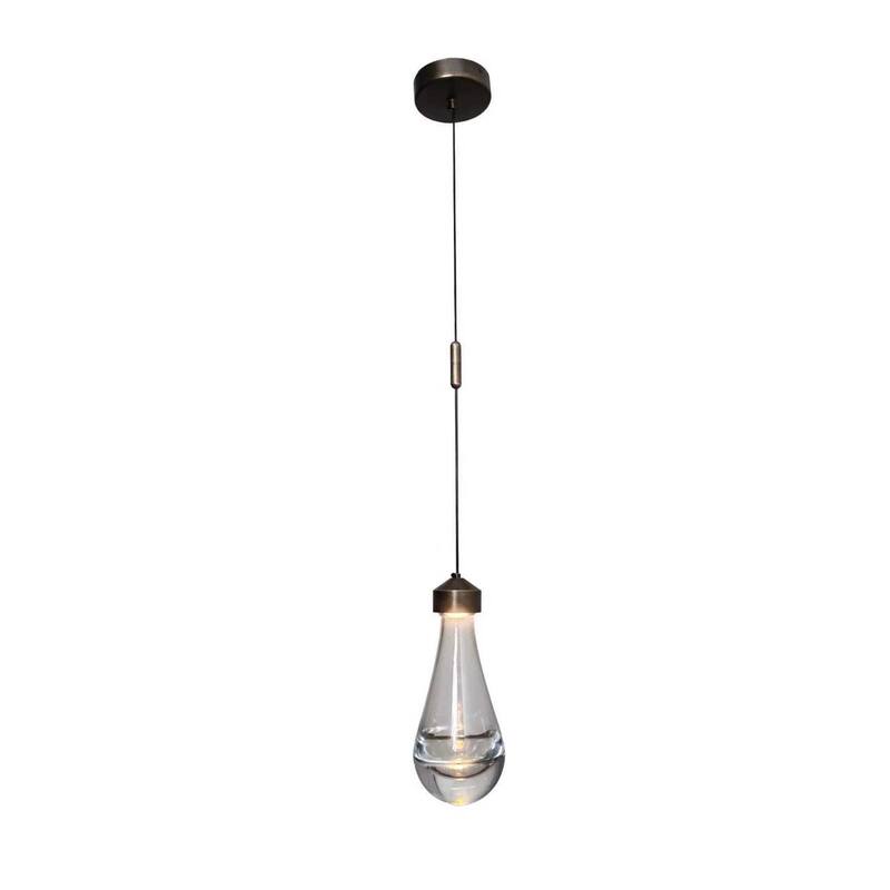 1-Light 5" Modern Teardrop Glass Integrated LED Pendant Light In Bronze Finish for Kitchen Island or Study Room - W5'' - W5'' - Plated Bronze