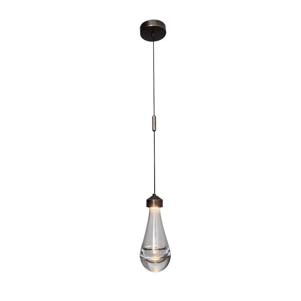 1-Light 5" Modern Teardrop Glass Integrated LED Pendant Light In Bronze Finish for Kitchen Island or Study Room - W5''