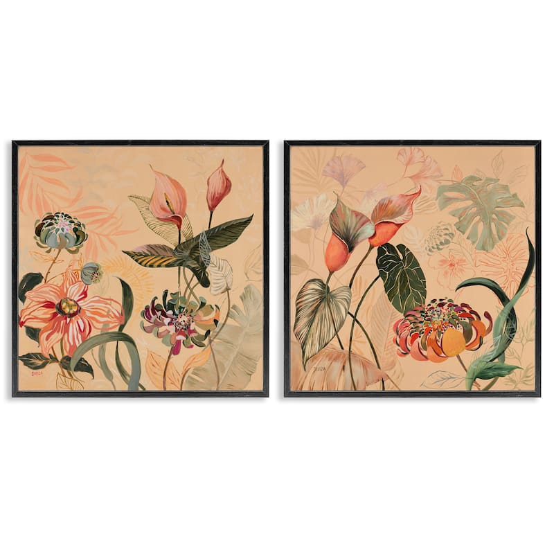 Stupell Elegant Flower Organics Framed Giclee Art Design By Dusza (Set of 2) - 17 x 17 - Black