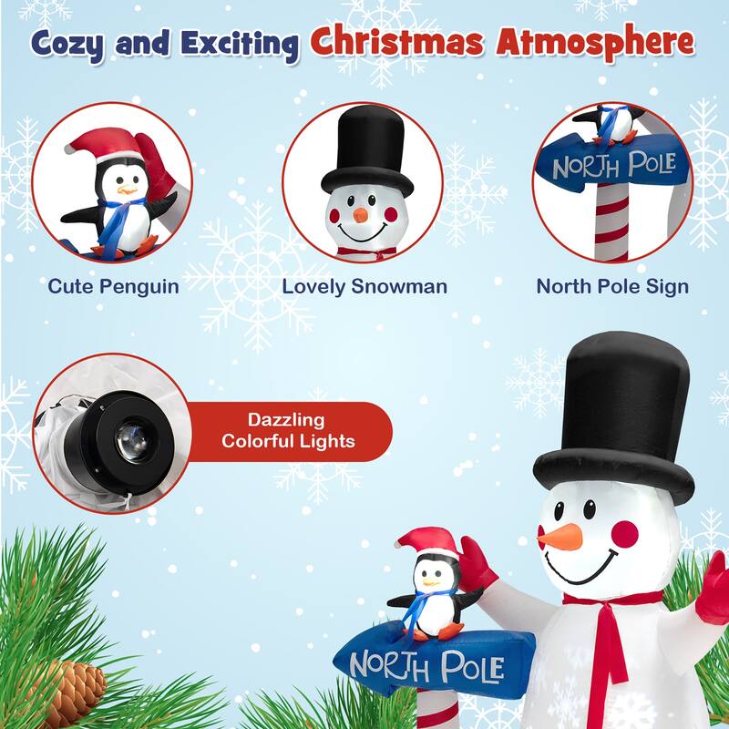 6 FT Inflatable Christmas Snowman Blow up Decoration w North Pole Sign