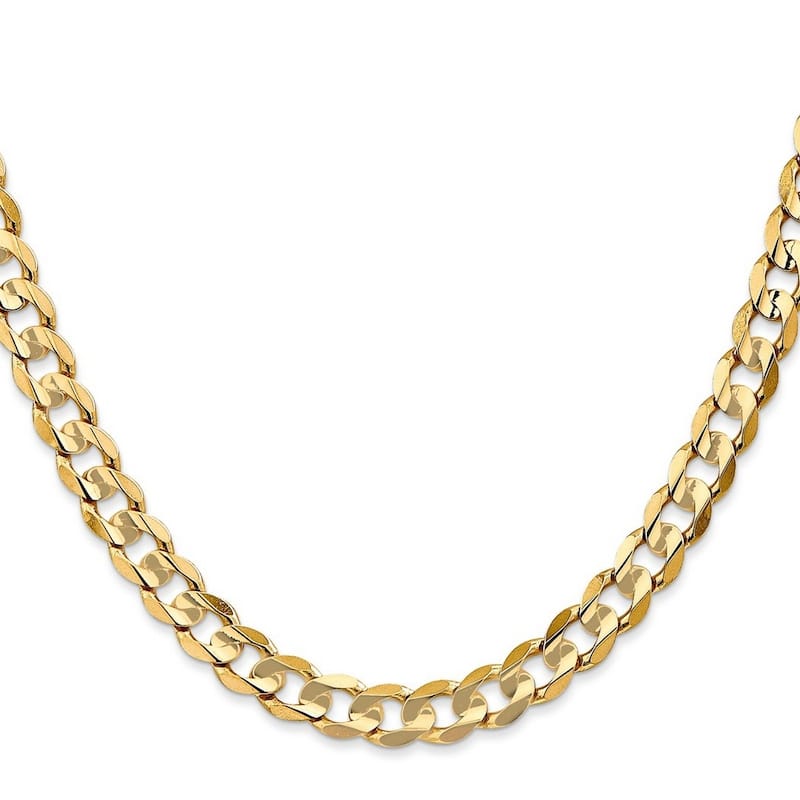 Curata 14k Yellow Gold 6.75mm Open Concave Curb Chain Anklet Bracelet - 9 Inch - Lobster Claw