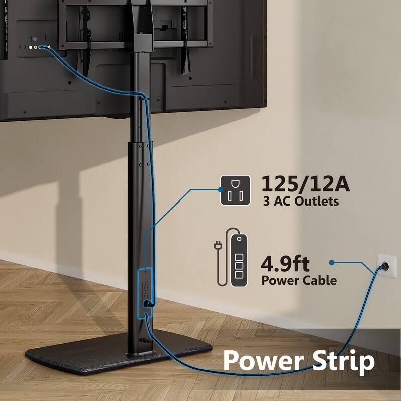 FITUEYES Modern Floor TV Stand for TVs up to 70 inch Metal Base with Power Strip, Black