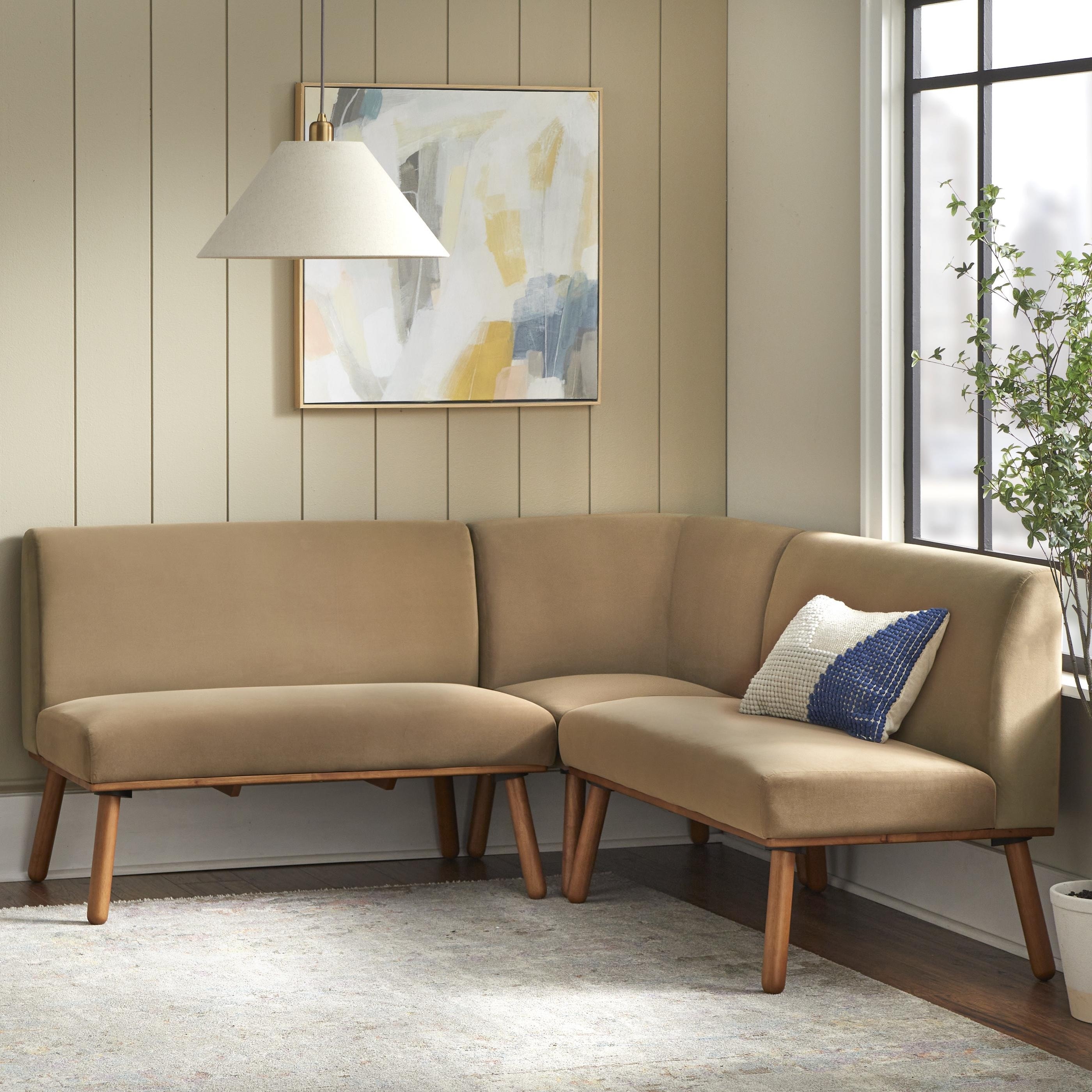 Lifestorey Gather 3-Piece Solid Wood Upholstered Nook Banquette Set