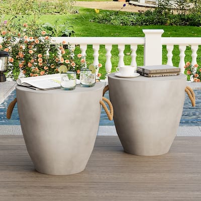 VENTOPYR Outdoor Concrete Side Table w Hemp Rope for Patio