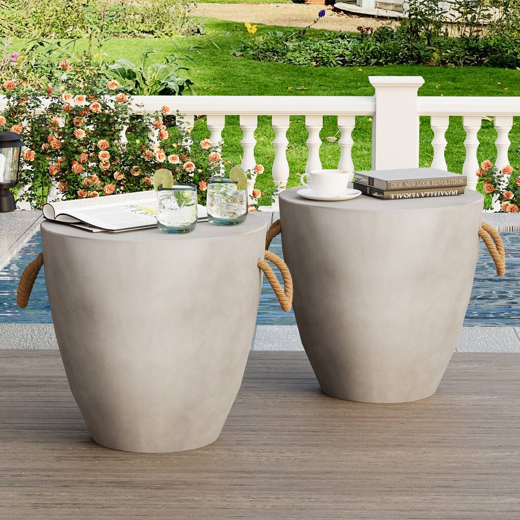 VENTOPYR Outdoor Concrete Side Table w Hemp Rope for Patio