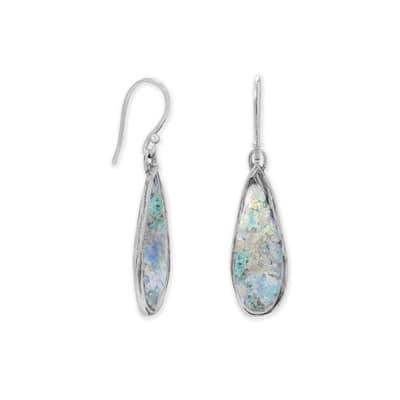 Curata 925 Sterling Silver Ancient Roman Glass Pear Long Drop Dangle Earrings 25mm X 9mm French Wire Hang 1.75 Inch in Leng