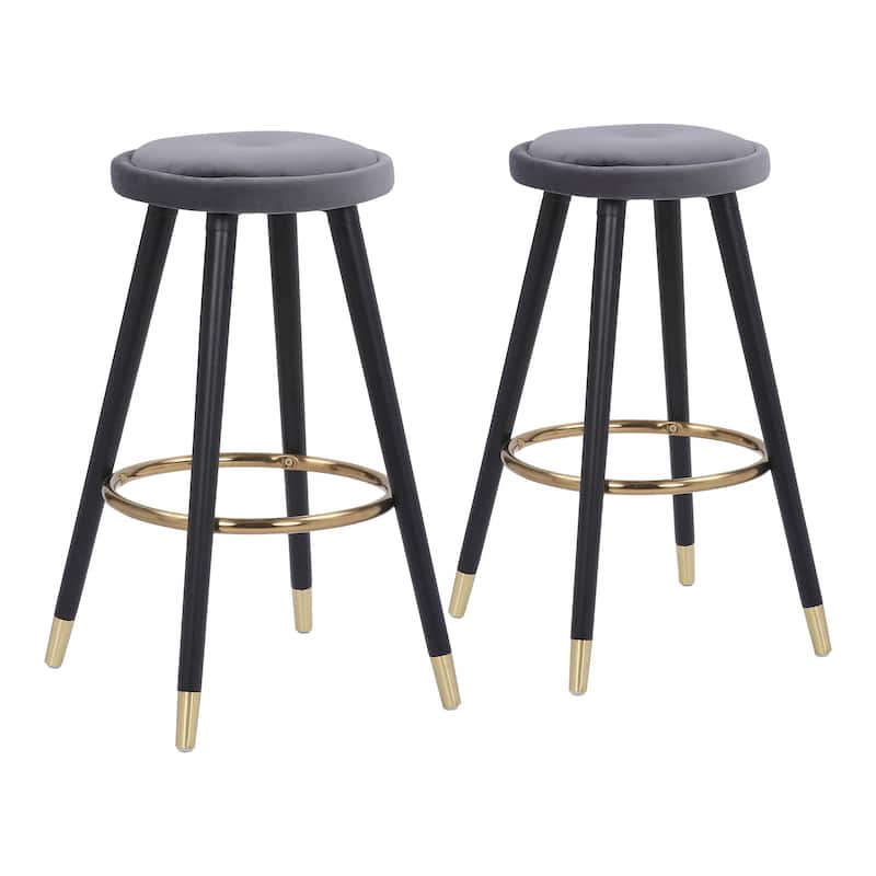 Cavalier Counter Stool Black Wood Green Velvet Upholstery - Set of 2 - 15.25"Lx15.25"Wx26"H