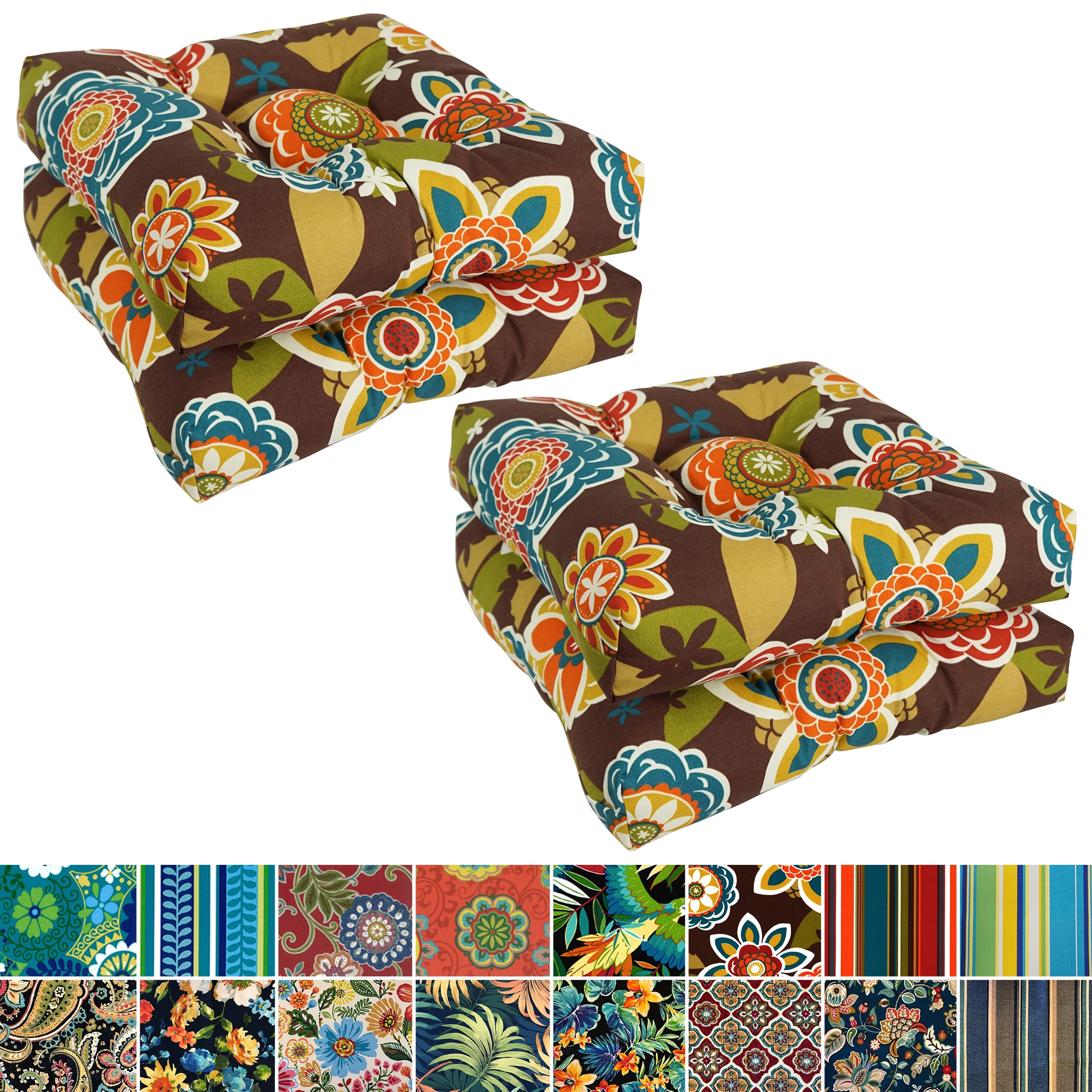 как выглядит 19-inch Square Tufted Indoor/Outdoor Chair Cushions Set of фото
