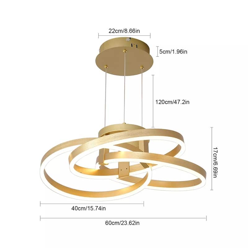 Modern Dimmable Pendant Light Gold Wave LED Chandelier Lamp - 23" x 53"