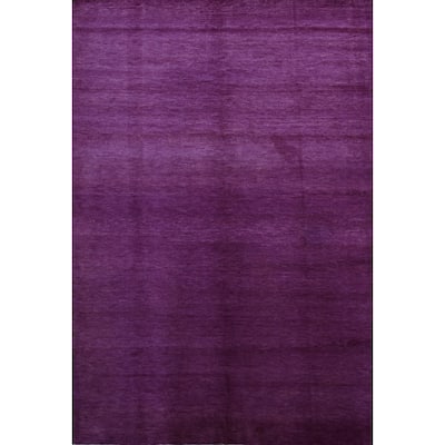 Hand Knotted Oriental 100% Wool Carpet Modern Solid Purples Gabbeh Area Rug - 9' 0'' X 6' 1''