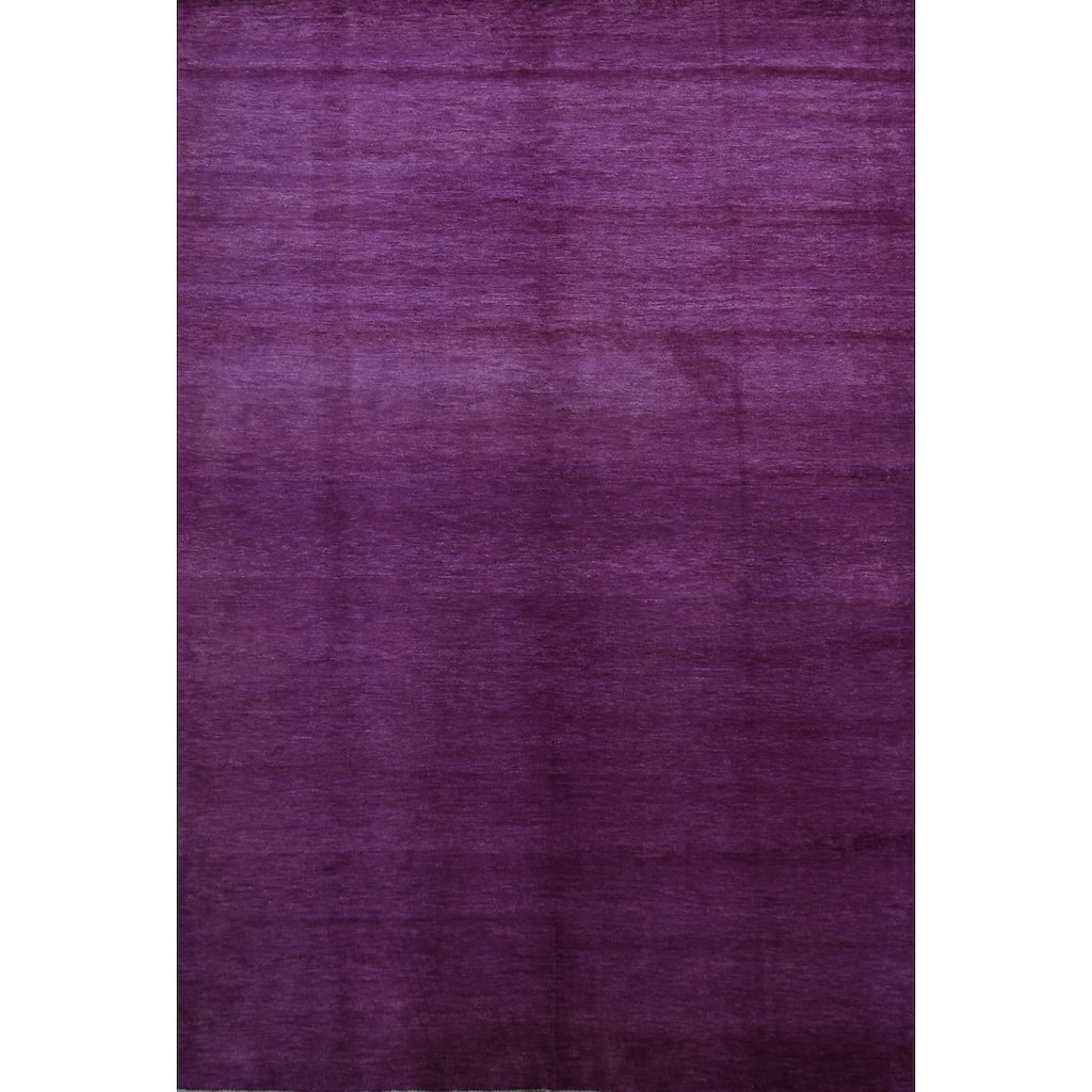 Hand Knotted Oriental 100% Wool Carpet Modern Solid Purples Gabbeh Area Rug - 9' 0'' X 6' 1''