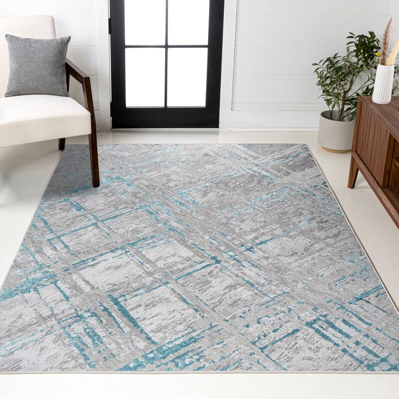 JONATHAN Y Tidal Modern Abstract Area Rug - 8 X 10 - Gray/Turquoise