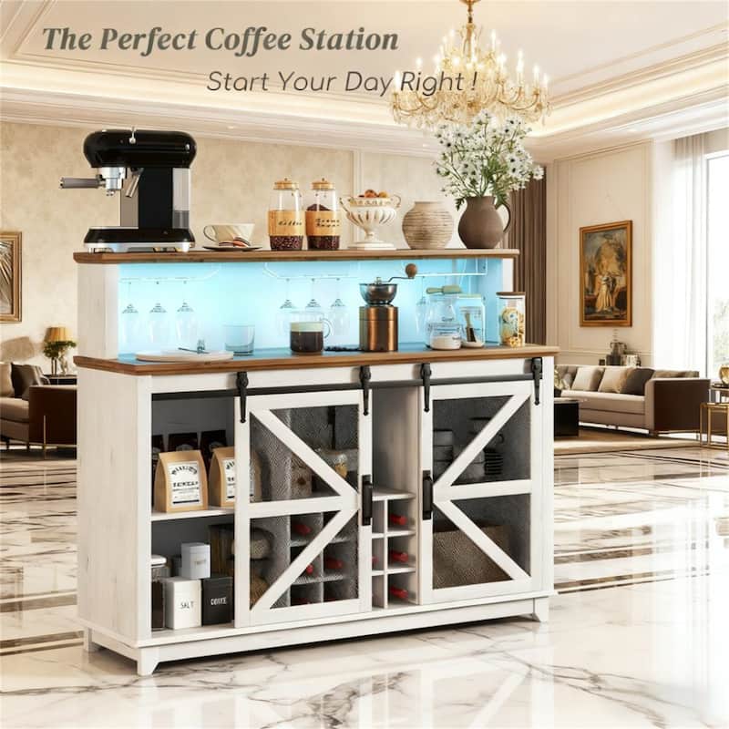 Kitchen Cabinet Coffee Bar Farmhouse Wine Cabinet in White