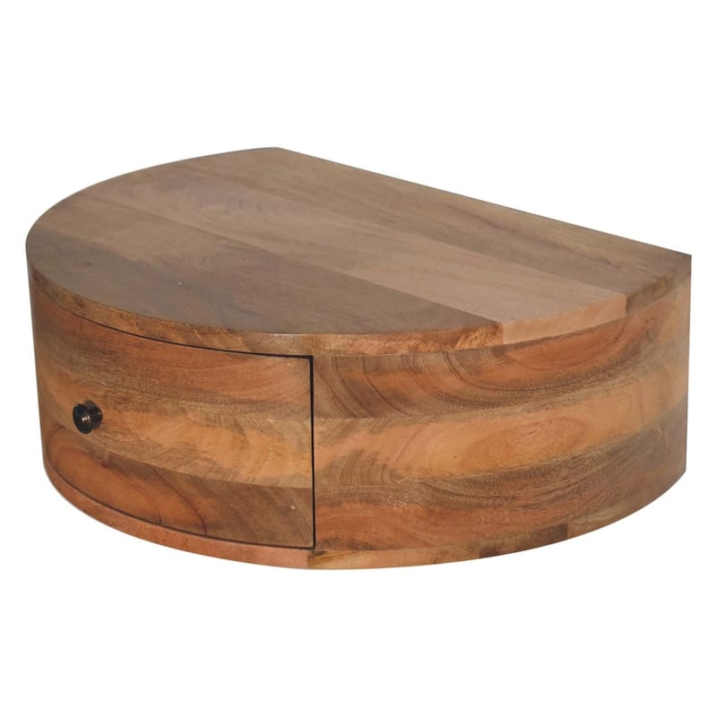 HomeRoots 22" Brown Solid Wood Round One Drawer Floating Nightstand