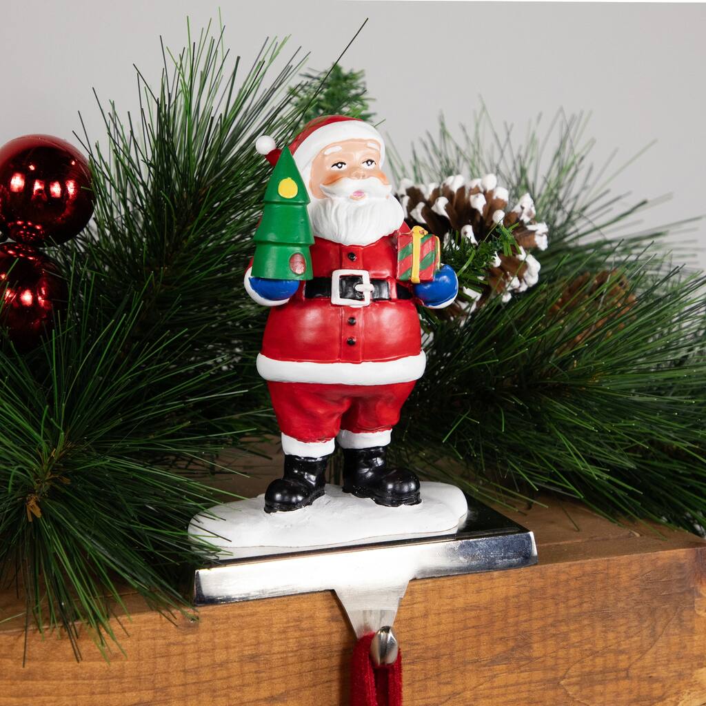 6.25" Santa Claus with Tree and Present Christmas Stocking Holder