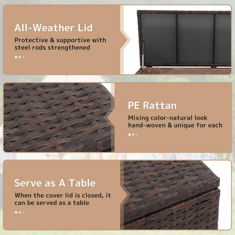 120 Gallon Outdoor Wicker Cushion Storage Storage Box, Garden Deck Bin with Aluminum Frame - 51.2” (L) x 20.5” (W) x 29” (H)