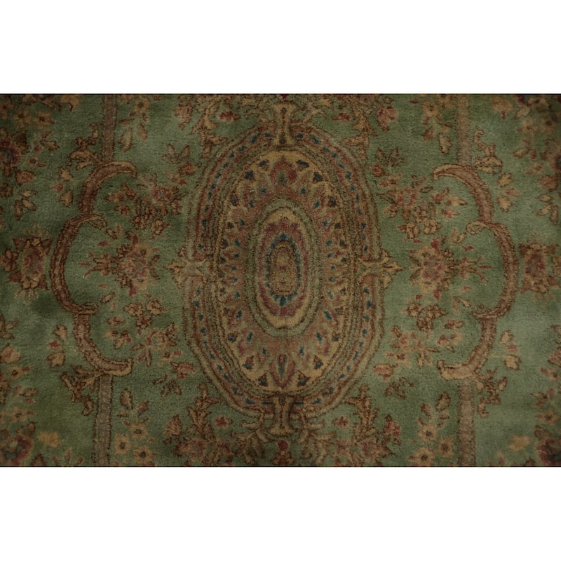 Hand Knotted Oriental 100% Wool Carpet Traditional Floral Green Kerman Area Rug - 19' 1'' X 11' 9''