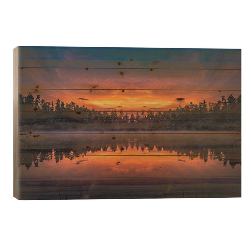 Diamond Lake Mirrored Sunset Print On Wood by Christopher Thomas - Multi-Color - 18x26x1.5