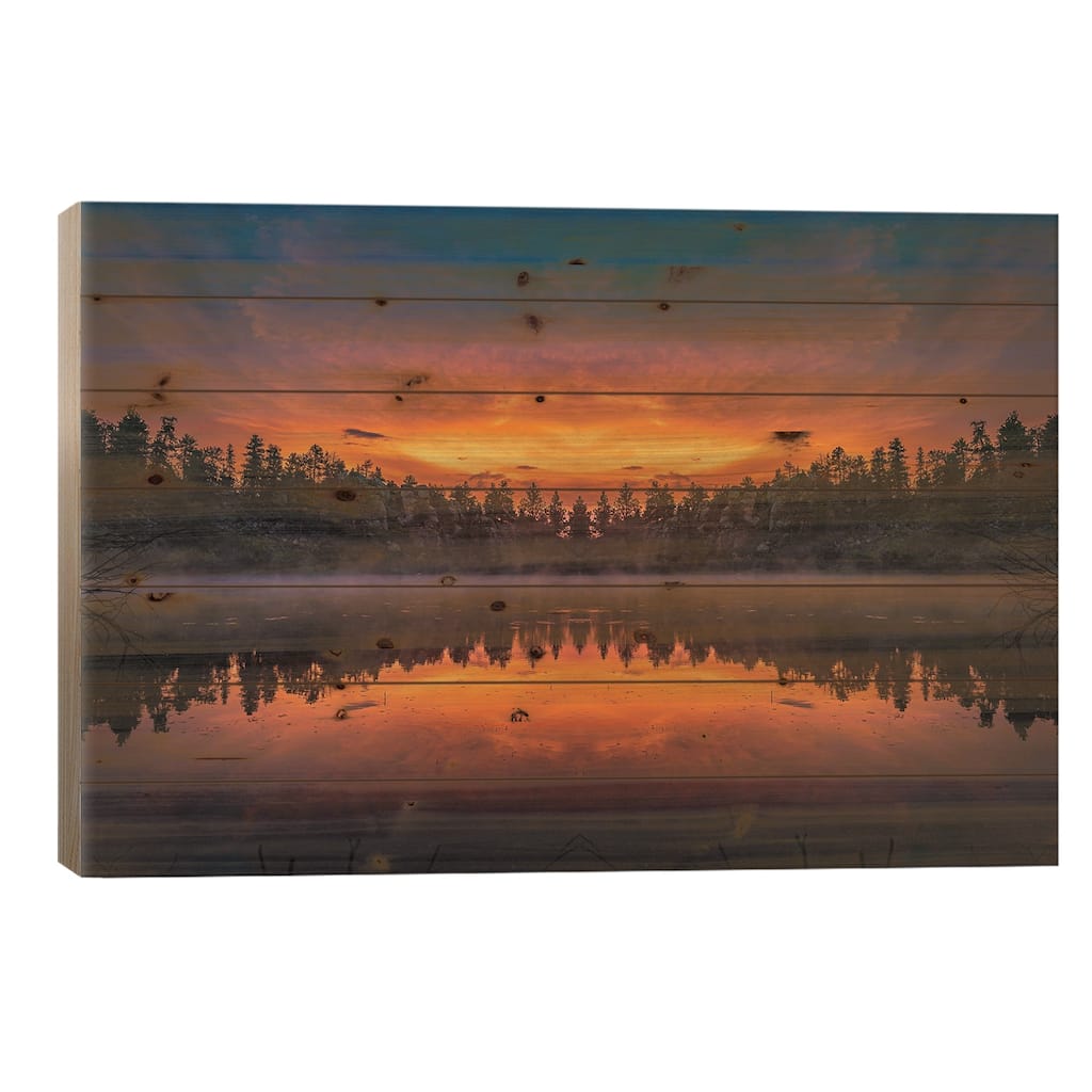 Diamond Lake Mirrored Sunset Print On Wood by Christopher Thomas - Multi-Color