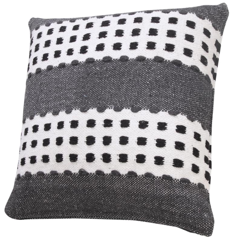 HomeRoots 20" X 20" Black Gray And White 100% Cotton Striped Zippered Pillow