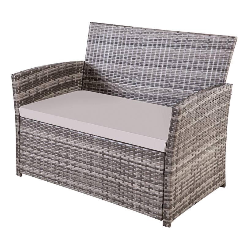 4 Piece Outdoor PE Wicker Furniture Set, Patio Gray Rattan Sectional Sofa Couch with Washable Cushions