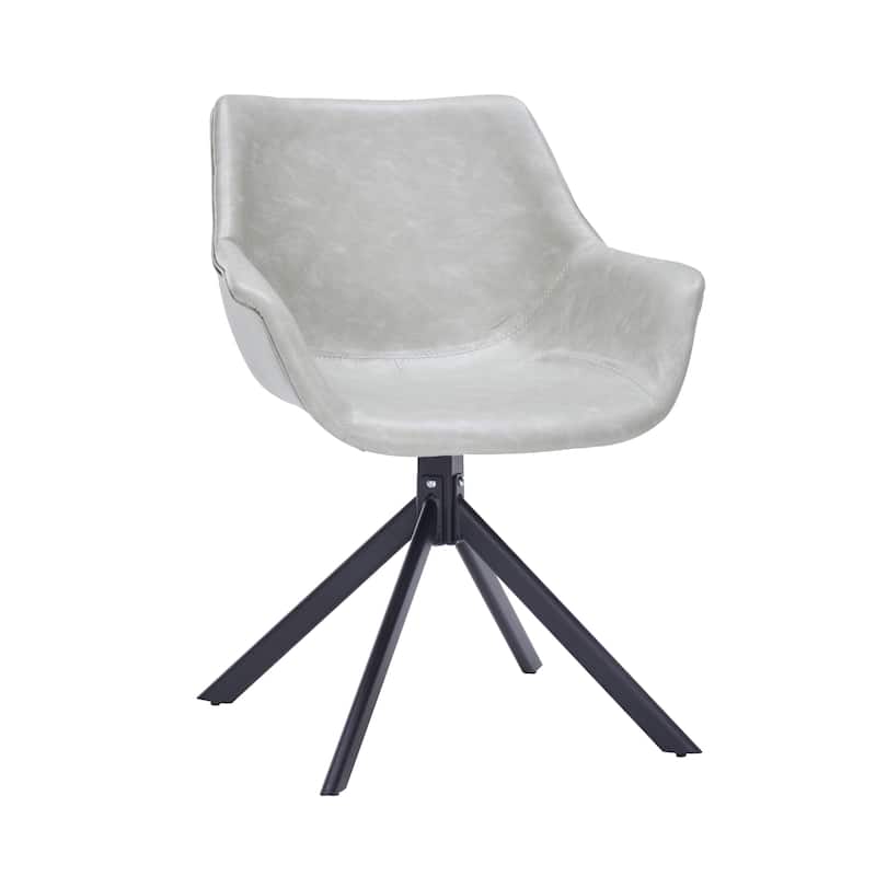 Markley Modern Swivel Dining Chair with Distressed Leather Upholstery, Ergonomic Back, and Black Metal Legs for Home or Office - Light Grey