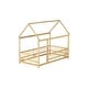 preview thumbnail 92 of 127, Wood Toddler House Bed with Roof Frame and Safety Guardrails Montessori Floor Bed without Slats No Door Houseshaped Platform Bed