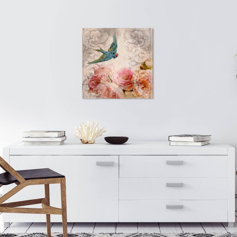Wynwood Studio Prints Floral and Botanical Bird Singing in the Evening Blue and Traditional Wall Art Canvas Print - 20 x 20
