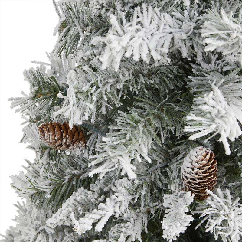3ft. Flocked Pine Artificial Christmas Tree with Pinecones - Compact Snowy Seasonal Holiday X-Mas Accent