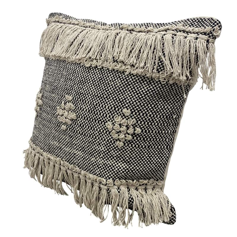 Handwoven Over-Tufted Diamond Square Throw Pillow - 20" - Cream and Black