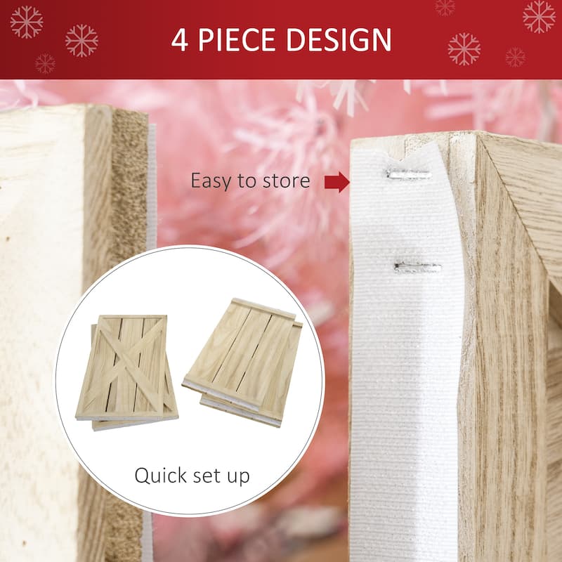 Christmas Tree Collar in Light Distressed Wood with Rustic X Motifs for Tree Base - 28.3" L x 27.2" W x 14.6" H