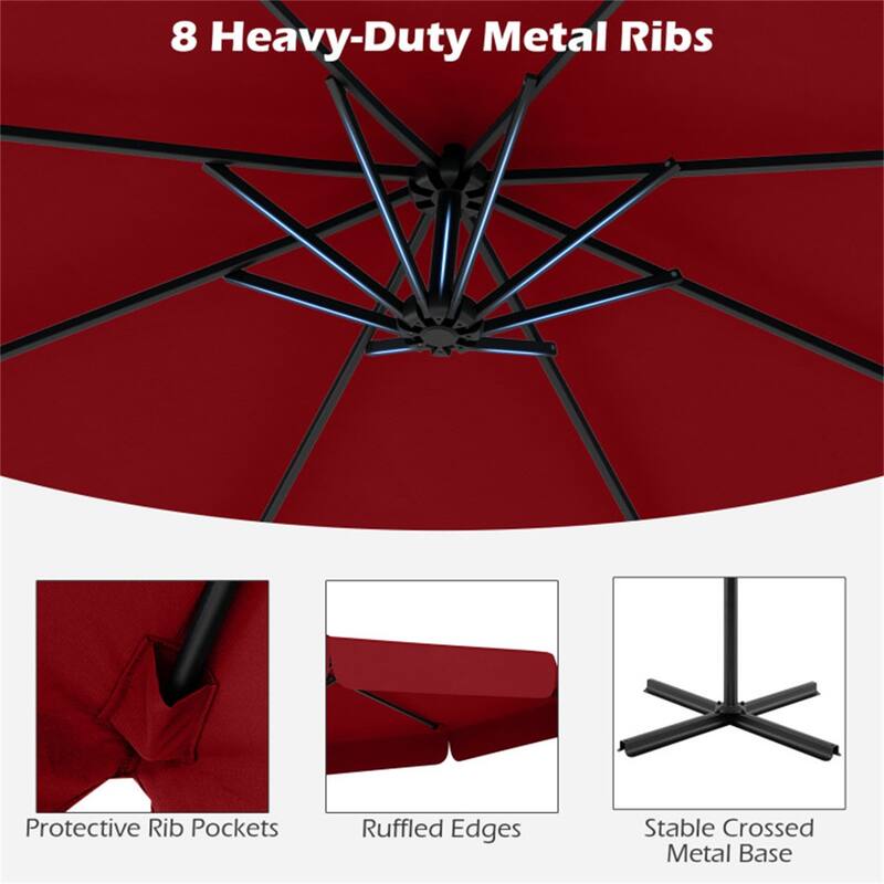 10ft Patio Cantilever Umbrella with Crank Handle and Adjustable Tilt Protective Cover Included