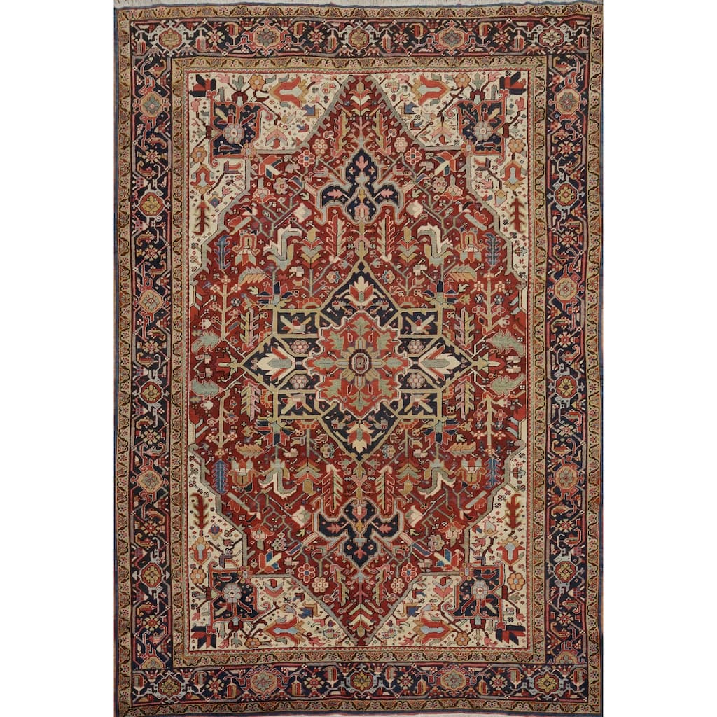 Hand Knotted Oriental 100% Wool Carpet Traditional Medallion Oranges & Rust Heriz (serapi) Area Rug - 10' 6'' X 8' 3''