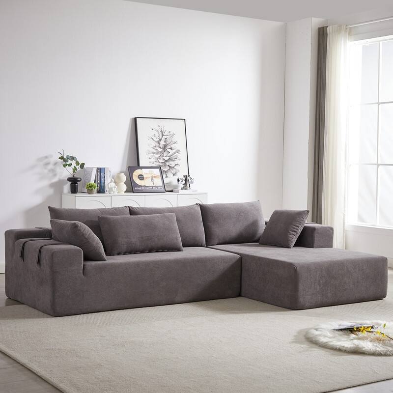 Upholstered 108" L with 6 Pillows Right Chaise Sectional Sofa - Grey Chenille